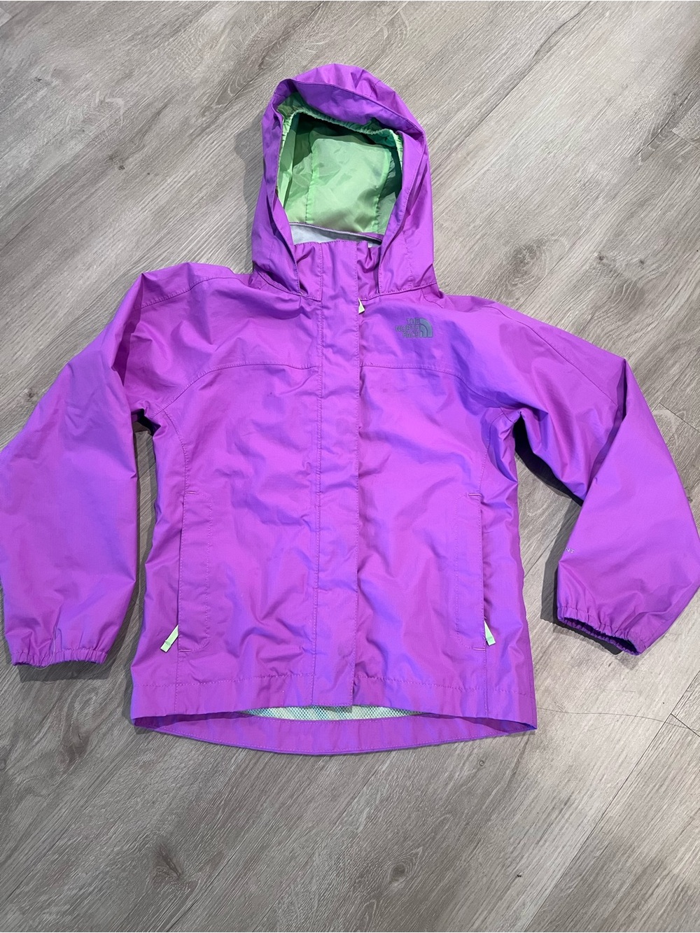 The North Face Kids Purple Hooded Raincoat with Mint Lining